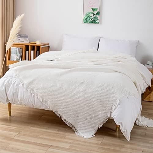 GAOWEI Premium Tagesdecke Grau - Multiwertige Sofa Cover 180x230cm - Dekorative Fransen, Groß Waffelmuster, als Bett- un