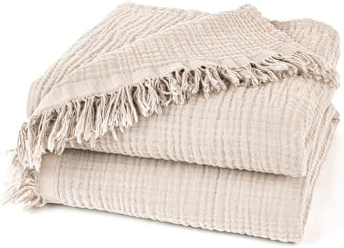 Oeko-Tex zertifizierte Musselin Tagesdecke 220x240cm Hellblau | Couch- & Sofadecke XXL | Baumwolle Qualität