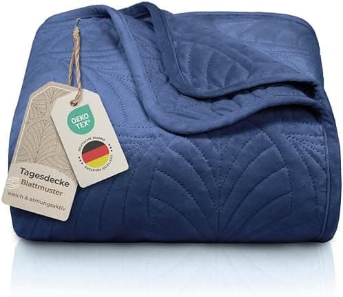 Gräfenstayn Premium Tagesdecke Anthrazit - weich, knitterfrei & pflegeleicht - Nahtlose Steppung & Blatt-Design - Bett &
