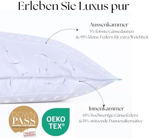 2'er Set Kopfkissen für bestem Schlafkomfort - Federkissen 80x80 cm mit Daunen & Federn - Weich und bequem zum Schlafen