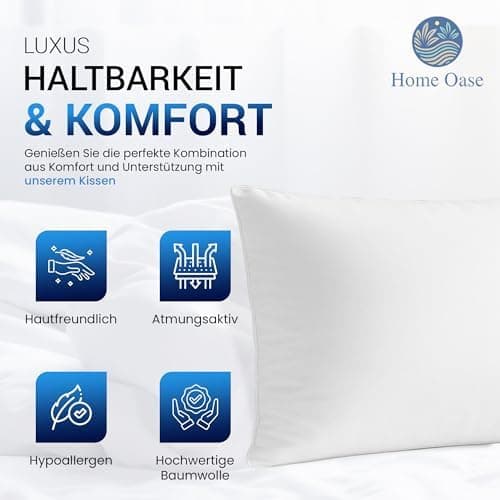 Federkissen 80x80 cm (2er Set) - 100% Federfüllung & Bauwolle Bezug, Oeko-Tex, Made in Germany,ideal für Allergiker & Ki
