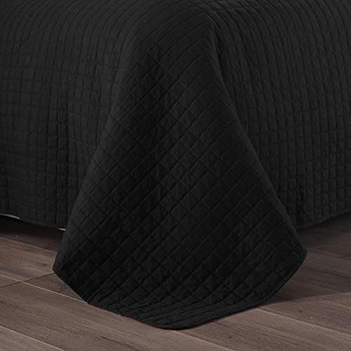 WOLTU Tagesdecke Steppdecke Doppelbett Dunkelgrau-Crème 170x210 cm 360GSM Global Recycled Standard Kariert