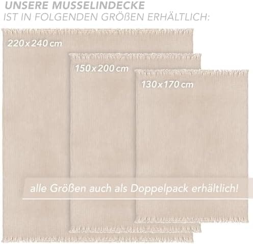 Oeko-Tex zertifizierte Musselin Tagesdecke 220x240cm Hellblau | Couch- & Sofadecke XXL | Baumwolle Qualität