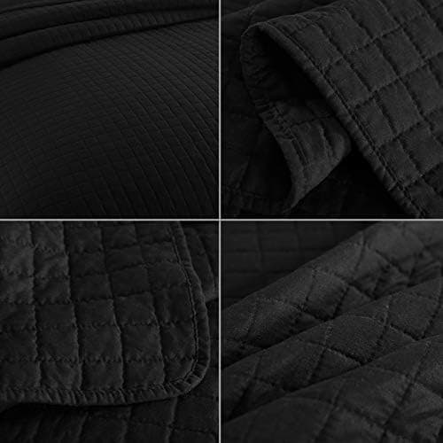 WOLTU Tagesdecke Steppdecke Doppelbett Dunkelgrau-Crème 170x210 cm 360GSM Global Recycled Standard Kariert