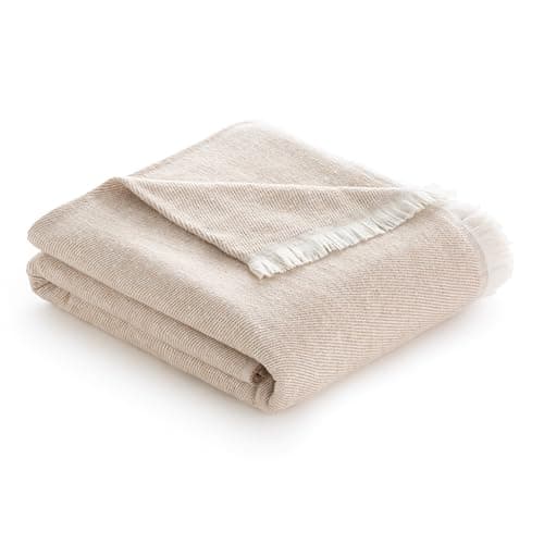 Todocama extra weiche Baumwolldecke Sandbeige, dekorativ für Sofa und Bett,softes Wohnzimmer und Schlafzimmer Accessoire