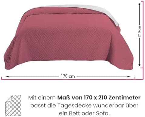 Wometo OekoTex Tagesdecke 220x240 cm gesteppt Wattiert Wende-Design XXL Bettüberwurf