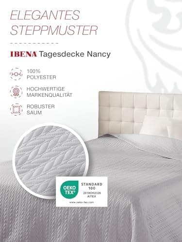 Ibena Nancy Tagesdecke 220x250 cm - Leichte Rosa Decke mit Zopfmuster für Luxuschlaf
