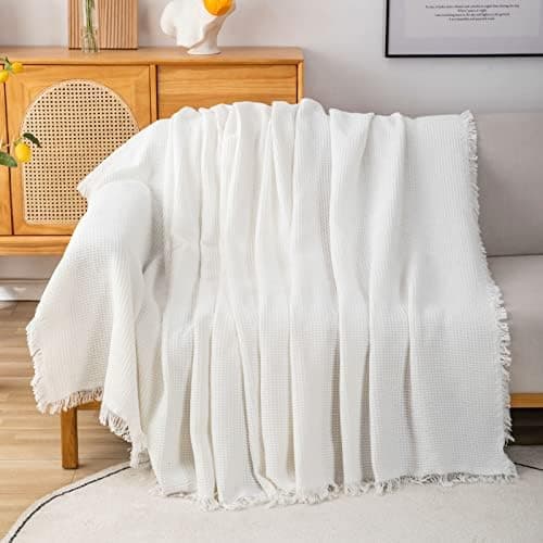 GAOWEI Premium Tagesdecke Grau - Multiwertige Sofa Cover 180x230cm - Dekorative Fransen, Groß Waffelmuster, als Bett- un