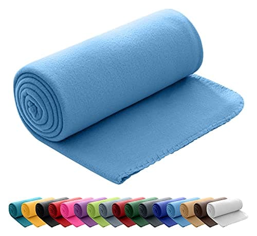 Polar Fleecedecke oekoTex 130x160 Anti-Pilling Kettelrand blau Mittelblau OEKO-TEX STANDARD 100
