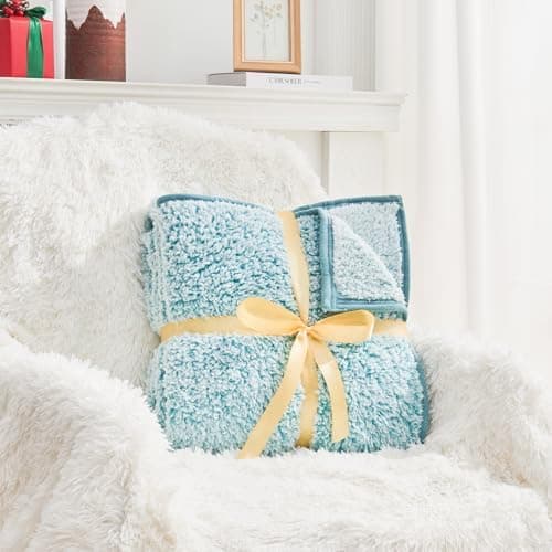 EMME Flauschige Sherpa Kuscheldecke Oeko-Tex 150x200 cm, perfekt für Winterspazieren und Relaxen - doppelseitig weich, l