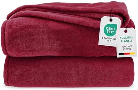 Heimtexland Kuscheldecke flauschig Oekotex warm Super Soft Decke 130x170 cm Bordeaux weinrot