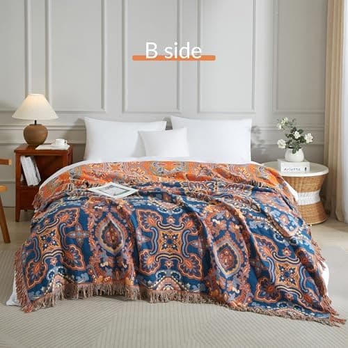 SOFTEXLY Boho Decke – Kuschelige Tagesdecke & Bettüberwurf 150x200cm, Aesthetic Design & Doppelseitige Musselin, Ideal f