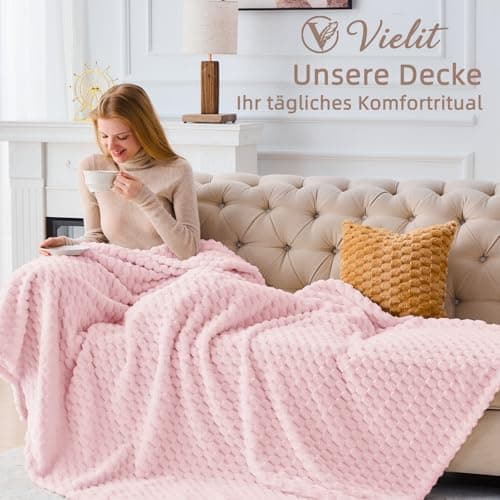 Vielit Ultraweiche Kuscheldecke Flauschig Rot – Warme & Gemütliche Couch & Sofadecke, Atmungsaktiv & Pflegeleicht, OEKO-
