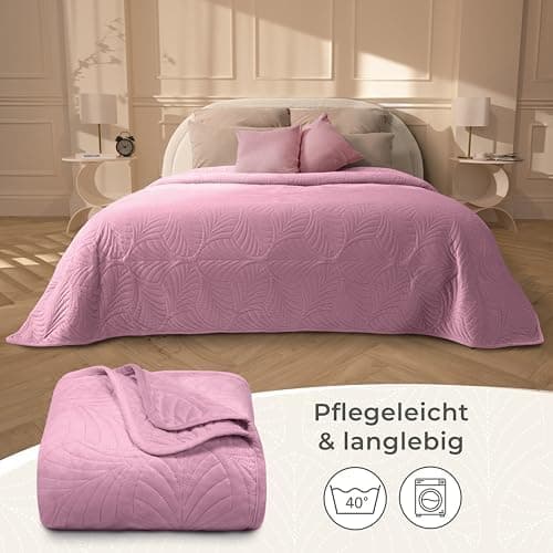 Gräfenstayn Premium Tagesdecke Anthrazit - weich, knitterfrei & pflegeleicht - Nahtlose Steppung & Blatt-Design - Bett &