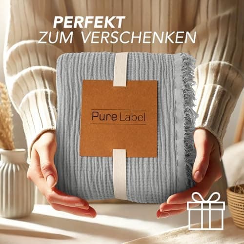 Oeko-Tex zertifizierte Musselin Tagesdecke 220x240cm Hellblau | Couch- & Sofadecke XXL | Baumwolle Qualität