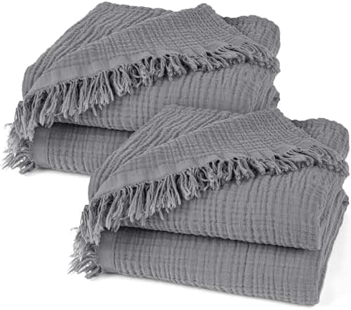 Oeko-Tex zertifizierte Musselin Tagesdecke 220x240cm Hellblau | Couch- & Sofadecke XXL | Baumwolle Qualität