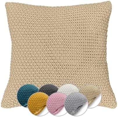 Wometo Oeko-TEX Sofakissenbezug Strick 45x45 türkis Petrol Reißverschluss warme weiche Kissenhülle OEKO-TEX STANDARD 100
