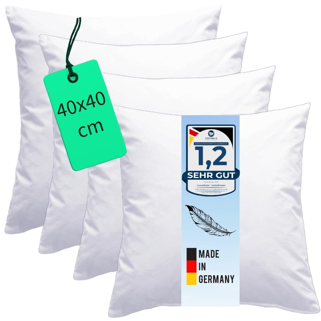 Luxusfeder Feder Kissen 4er Set 40x40 cm - 100% Baumwolle Bezüge - Öko-Tex Füllung