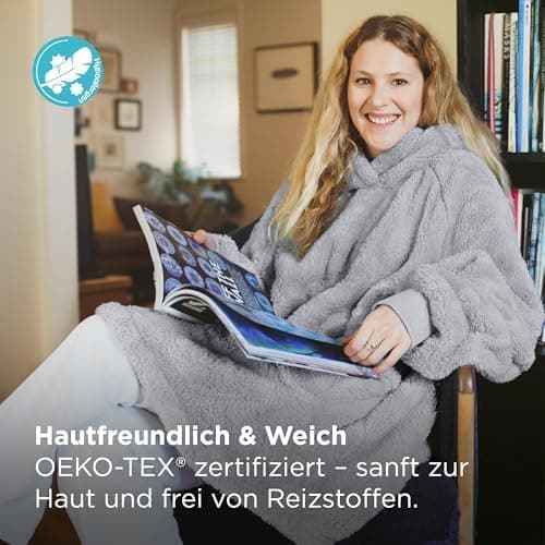 BEDSURE Hoodie Decke mit Ärmeln - Warme Kuschelpullover für Frauen - Tragbare Erwachsenendekke Grau OEKO-TEX 95x85 cm