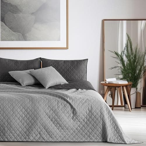 DecoKing Tagesdecke 260 x 280 Steel Silver Grey Dimgray Zweiseitig Pflegeleicht Axel