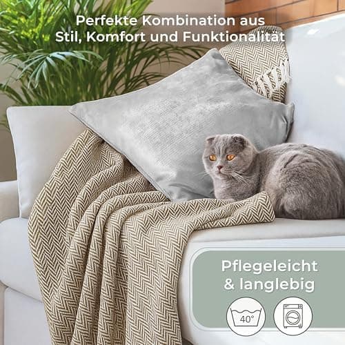 Gräfenstayn Premium Baumwolltagesdecke Creme - 100% Baumwolle - Sommerdecke - Fischgrätenmuster - Bett- und Couch-Überwu