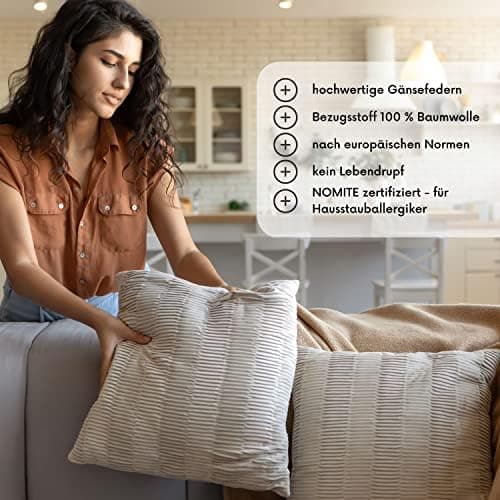 MSS e.K. 2er Set Federkissen | 30 x 40 cm | 100% Baumwolle | NOMITE Zertifiziert - milbenfrei