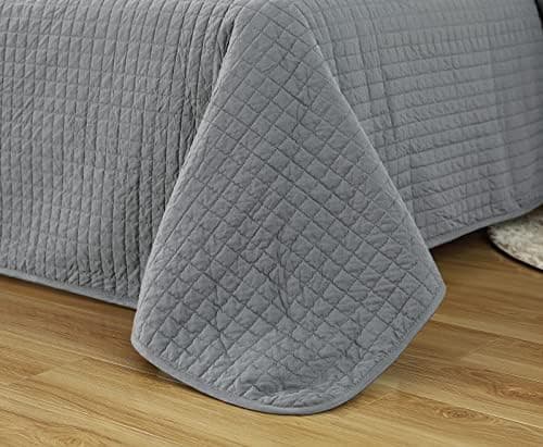 WOLTU Tagesdecke Steppdecke Doppelbett Dunkelgrau-Crème 170x210 cm 360GSM Global Recycled Standard Kariert