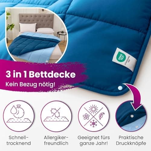 Wometo 4-Jahreszeiten Steppbett 135x200 cm - lila & pink - 2 Bettdecken, 3-in-1, warme Winterdecke + leichte Sommerdecke