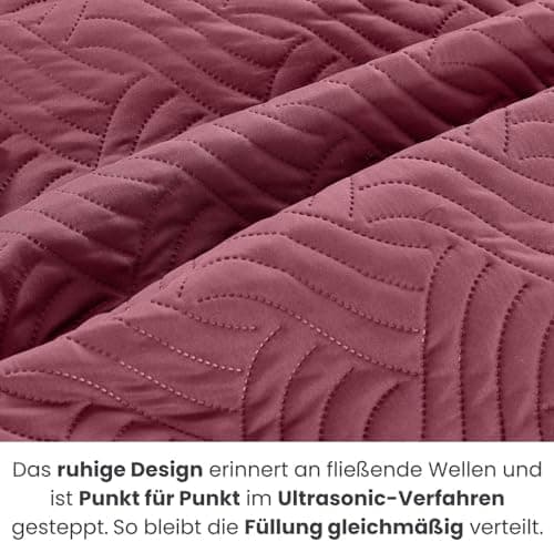 Wometo OekoTex Tagesdecke 220x240 cm gesteppt Wattiert Wende-Design XXL Bettüberwurf