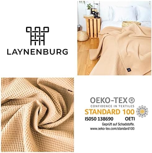 LAYNENBURG Premium Sommerdecke 150 x 200 cm - Waffelpique 100% Baumwolle - Creme OEKO-TEX STANDARD 100