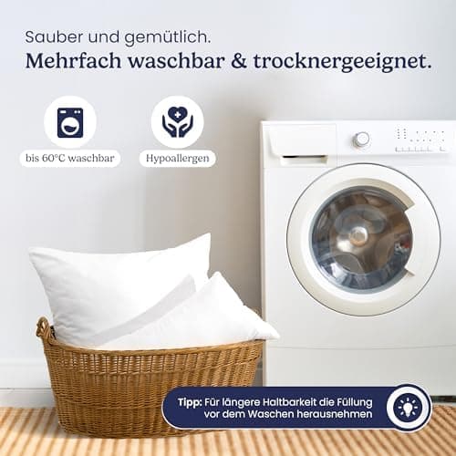 Gentle North Kopfkissen (40x40 cm groß) - Weiß für Bett und Deko - WASCHBAR bis 60° - ÖKOTEX - 2er Set mit Reißverschlus