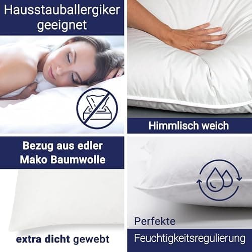 ZOLLNER Deluxe Daunenkissen - Hotelqualität – für Allergiker geeignet – Made in Germany - 40x40 cm - OEKO-TEX STANDARD 1