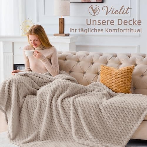 Vielit Ultraweiche Kuscheldecke Flauschig Rot – Warme & Gemütliche Couch & Sofadecke, Atmungsaktiv & Pflegeleicht, OEKO-
