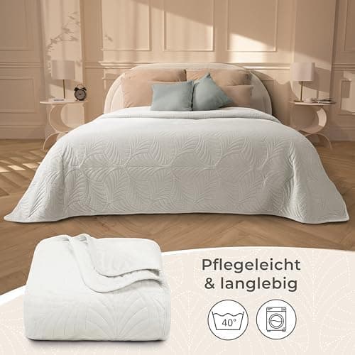 Gräfenstayn Premium Tagesdecke Anthrazit - weich, knitterfrei & pflegeleicht - Nahtlose Steppung & Blatt-Design - Bett &