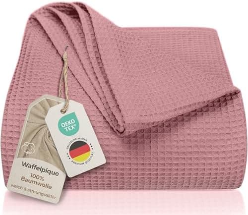 LAYNENBURG Premium Sommerdecke 150 x 200 cm - Waffelpique 100% Baumwolle - Creme OEKO-TEX STANDARD 100