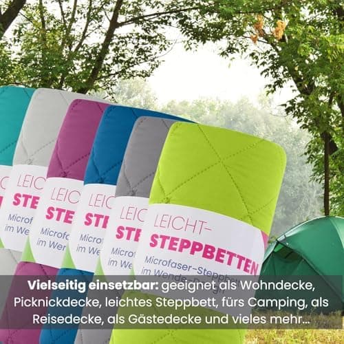 Wometo Microfaser Sommer Steppbett OekoTex - grün und hellgrün Kochfest -ideal für Camping und heiße Tage - 200x200 - oh