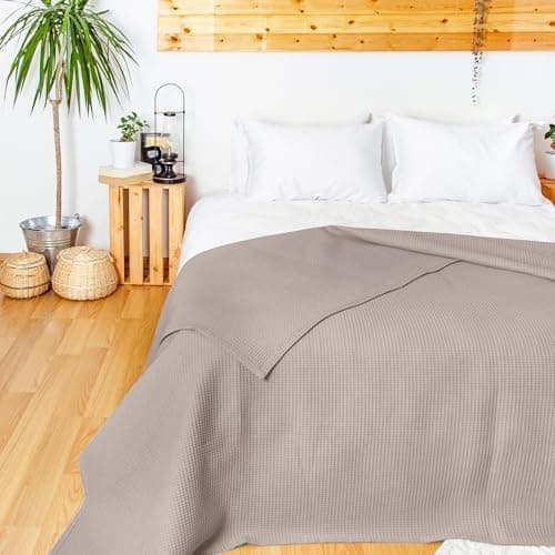 LAYNENBURG Premium Sommerdecke 150 x 200 cm - Waffelpique 100% Baumwolle - Creme OEKO-TEX STANDARD 100