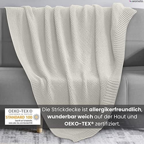 Wometo Kuscheldecke Strick warme weiche Strickmuster grau 140x190 OEKO-TEX