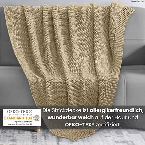 Wometo Kuscheldecke Strick warme weiche Strickmuster grau 140x190 OEKO-TEX