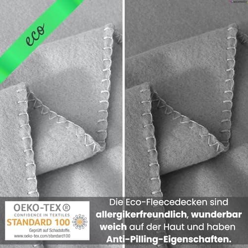 Wometo 2er Set Eco Fleecedecken - Anti-Pilling hellgrau 130x160 cm OEKO-TEX