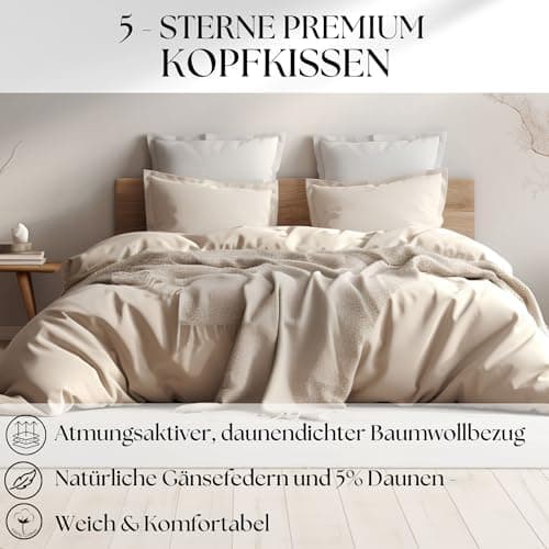 2'er Set Kopfkissen für bestem Schlafkomfort - Federkissen 80x80 cm mit Daunen & Federn - Weich und bequem zum Schlafen