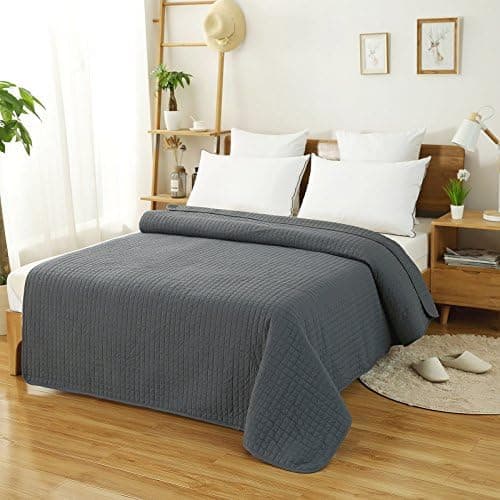 WOLTU Tagesdecke Steppdecke Doppelbett Dunkelgrau-Crème 170x210 cm 360GSM Global Recycled Standard Kariert