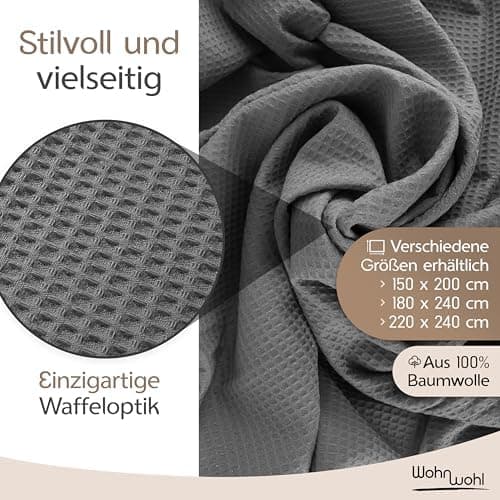 Tagesdecke Grau 100% Baumwolle Pflegeleicht Sommerdecke