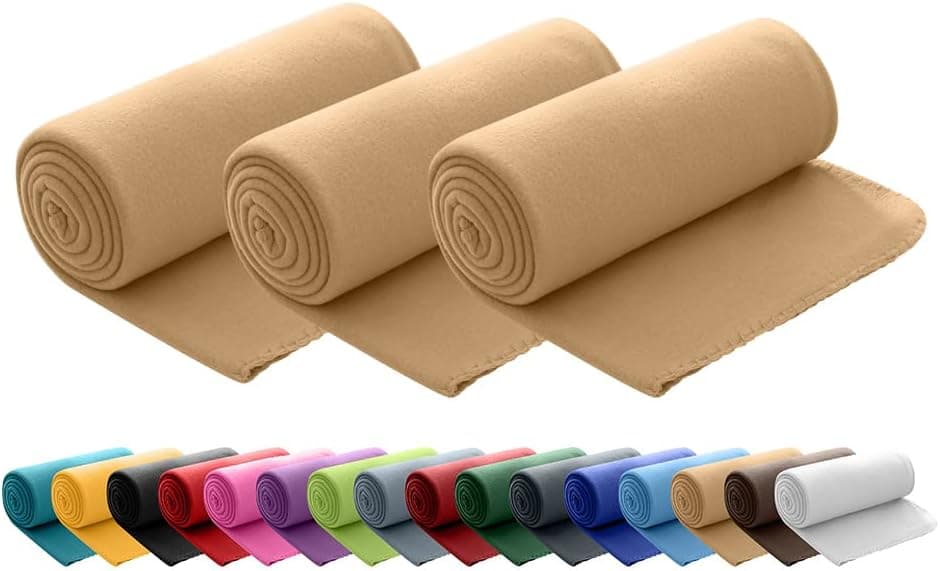 Wometo 3er Set Polar Fleecedecke OEKO-TEX STANDARD 100 Anti-Pilling Kettelrand beige Sand