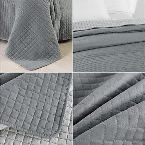 WOLTU Tagesdecke Steppdecke Doppelbett Dunkelgrau-Crème 170x210 cm 360GSM Global Recycled Standard Kariert