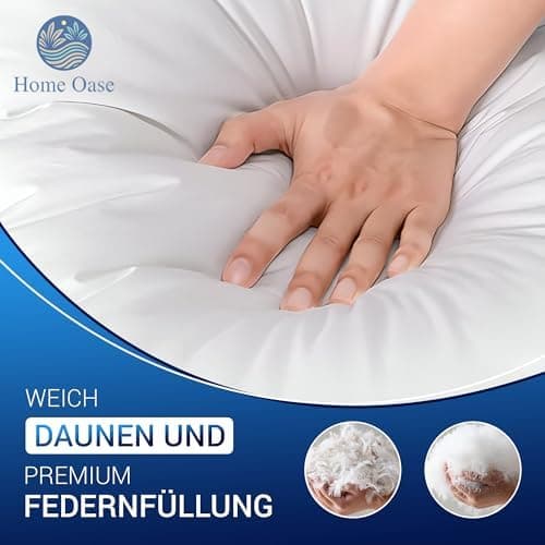 Federkissen 80x80 cm (2er Set) - 100% Federfüllung & Bauwolle Bezug, Oeko-Tex, Made in Germany,ideal für Allergiker & Ki