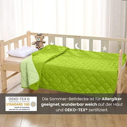 Wometo Microfaser Sommer Steppbett OekoTex - grün und hellgrün Kochfest -ideal für Camping und heiße Tage - 200x200 - oh