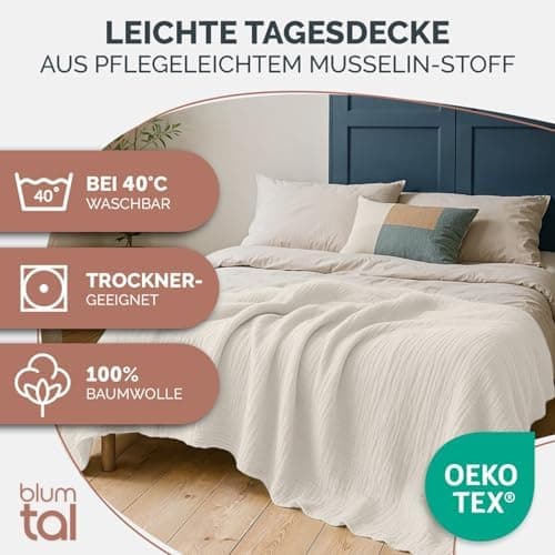 Blumtal Oeko-TEX Tagesdecke 150x200 cm - Bettüberwurf Anthrazit - Baumwolle 100% - leichte Kuscheldecke - Couch Überwurf