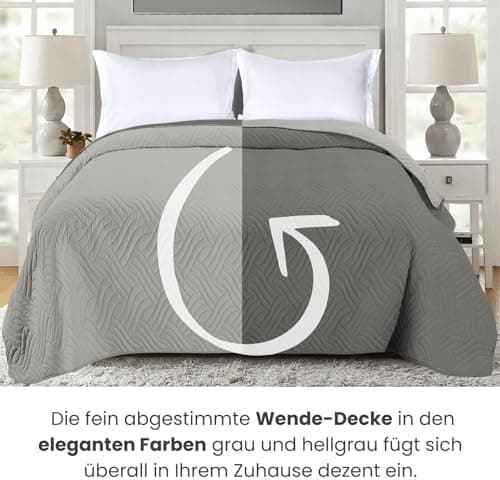 Wometo OekoTex Tagesdecke 220x240 cm gesteppt Wattiert Wende-Design XXL Bettüberwurf