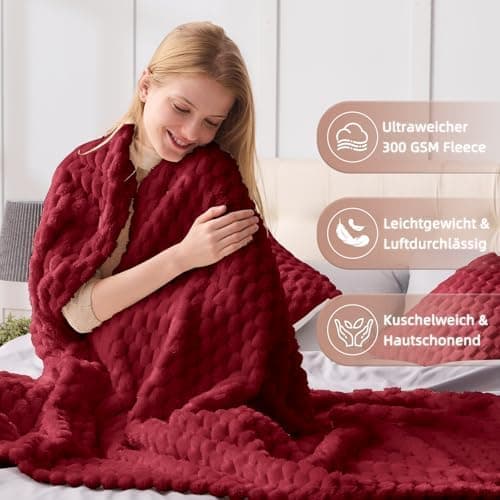 Vielit Ultraweiche Kuscheldecke Flauschig Rot – Warme & Gemütliche Couch & Sofadecke, Atmungsaktiv & Pflegeleicht, OEKO-